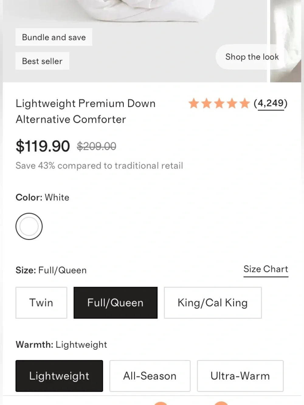 Quince alternative down comforter queen/full either lightweight or all season